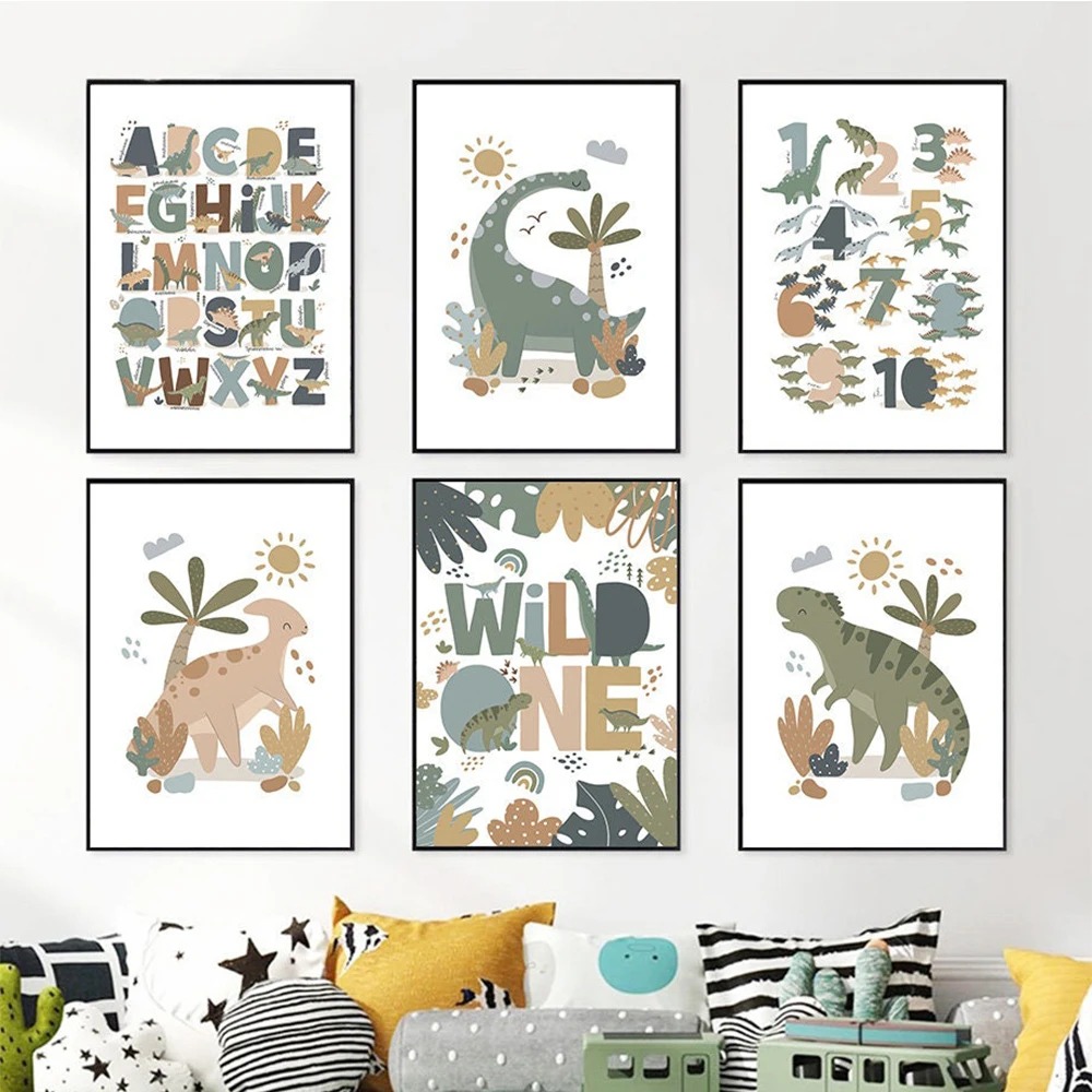 Kids Education Nursery - Pintura em Tela de Dinossauro Fofo