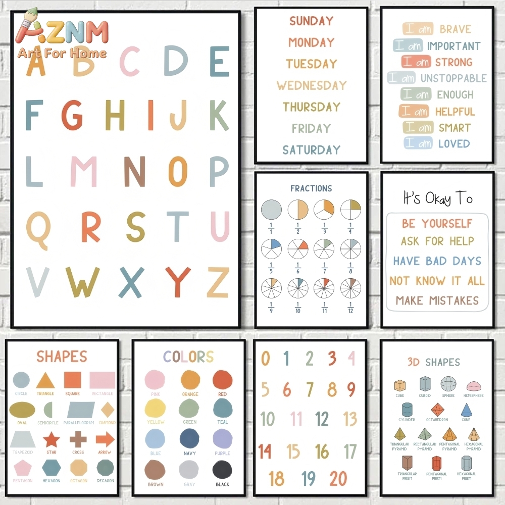 Kids Education Nursery - AZNM Quadro de Parede Educacional em