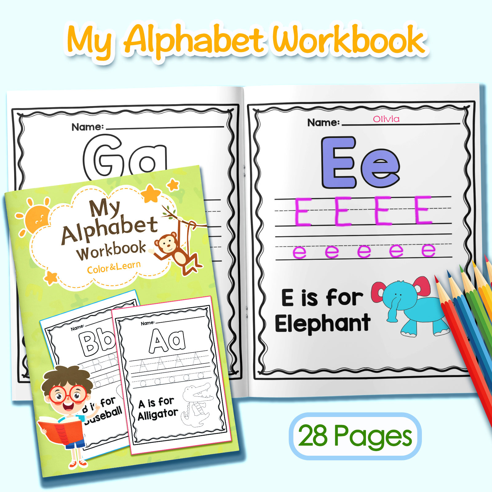 Kids Education Words - Livro de atividades para colorir com